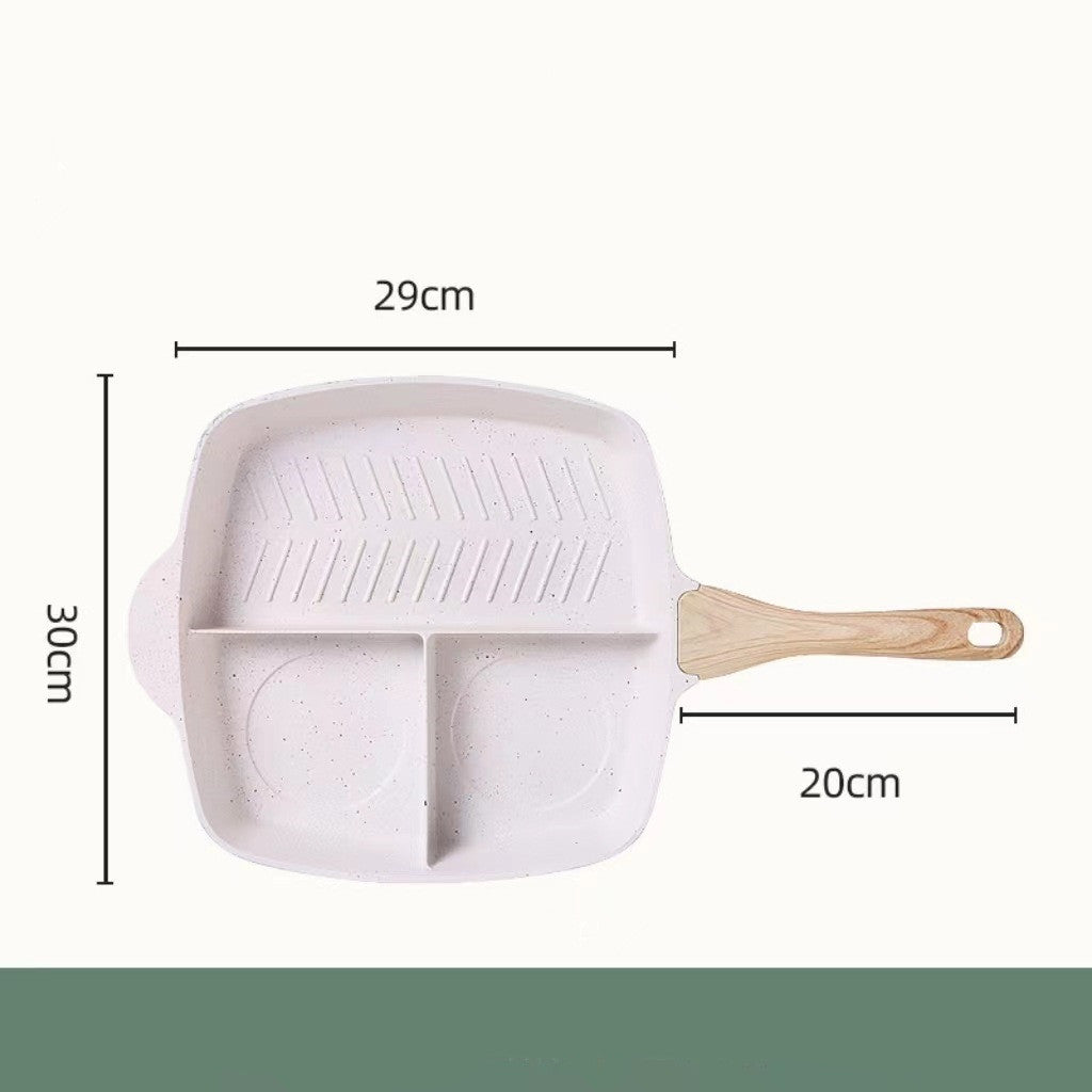 Elevate Your Cooking with the White Three-Section Nonstick Frying Grill Pan