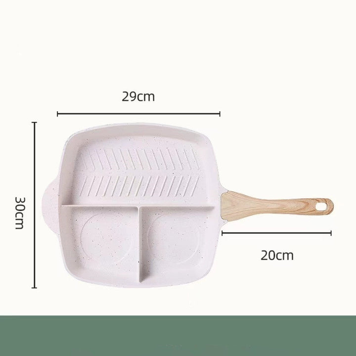 Elevate Your Cooking with the White Three-Section Nonstick Frying Grill Pan