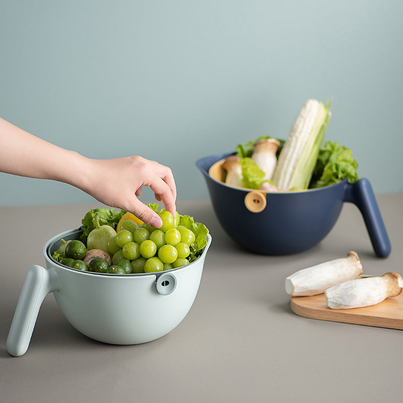 Double Layer Rotating Fruit And Vegetable Draining Basket