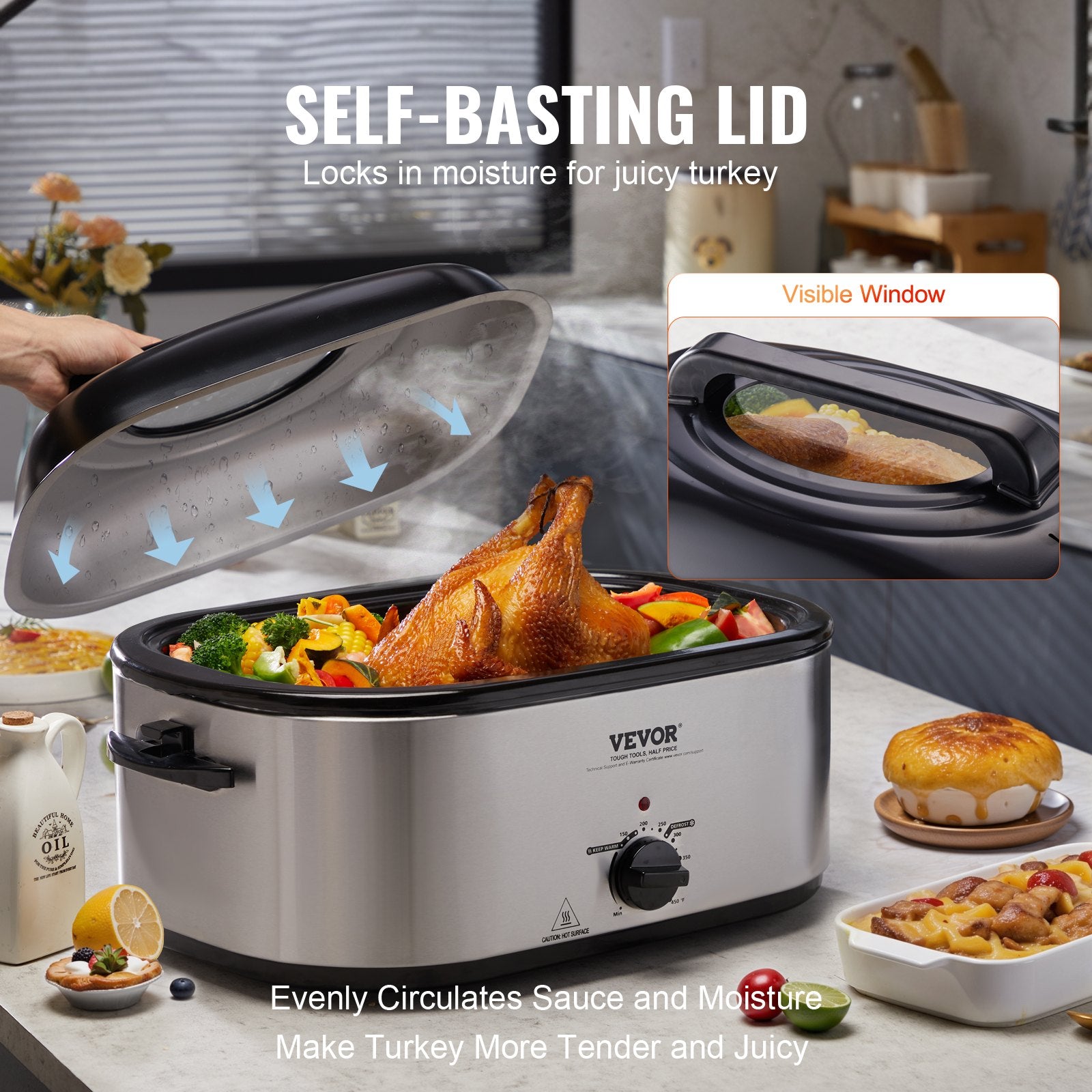 24 QT Electric Turkey Roaster Oven with Self-Basting Lid