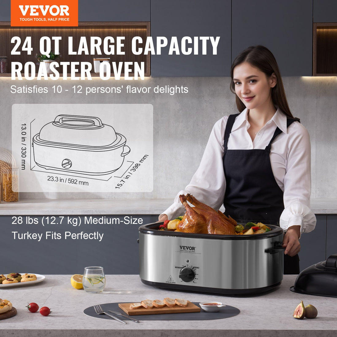 24 QT Electric Turkey Roaster Oven with Self-Basting Lid