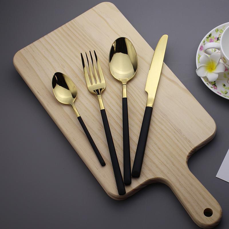 Square Handle Stainless Steel Flatware Four-Piece Set