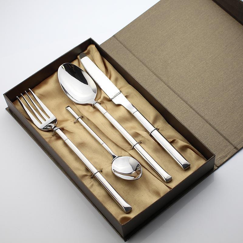 Square Handle Stainless Steel Flatware Four-Piece Set