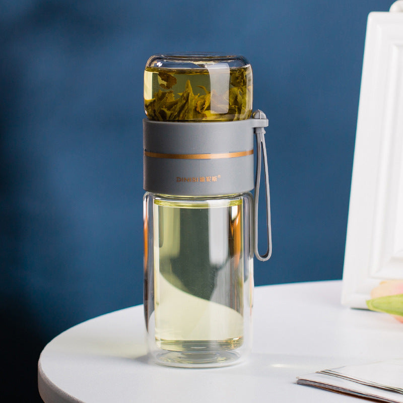 Double Wall Glass Water Bottle With Tea Infuser Filter