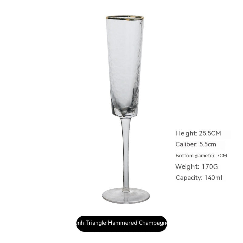 Nordic Luxury Golden Trim Hammered Wine Glass