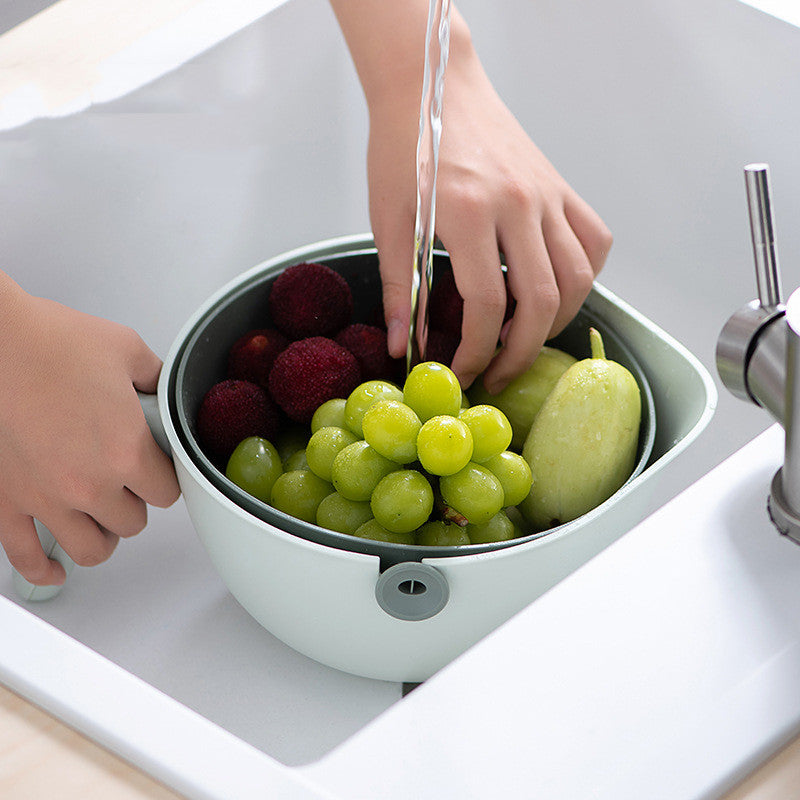 Double Layer Rotating Fruit And Vegetable Draining Basket