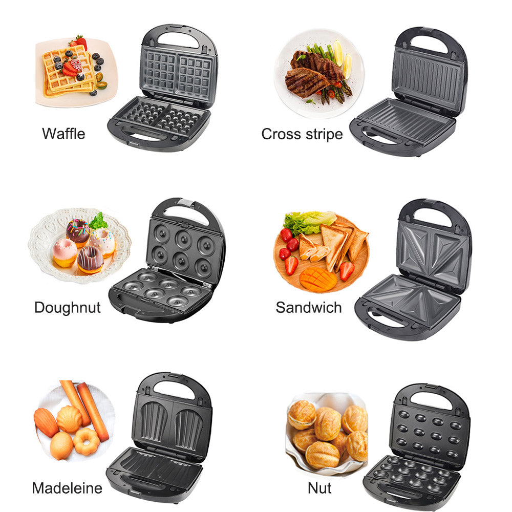 Waffle Maker with Six or Three Changeable Plates