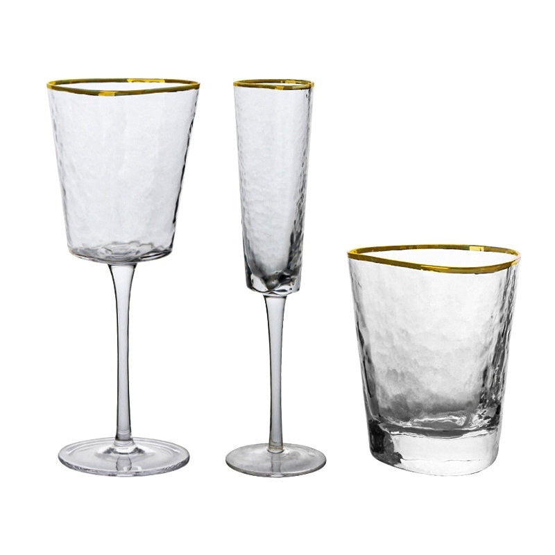 Nordic Luxury Golden Trim Hammered Wine Glass