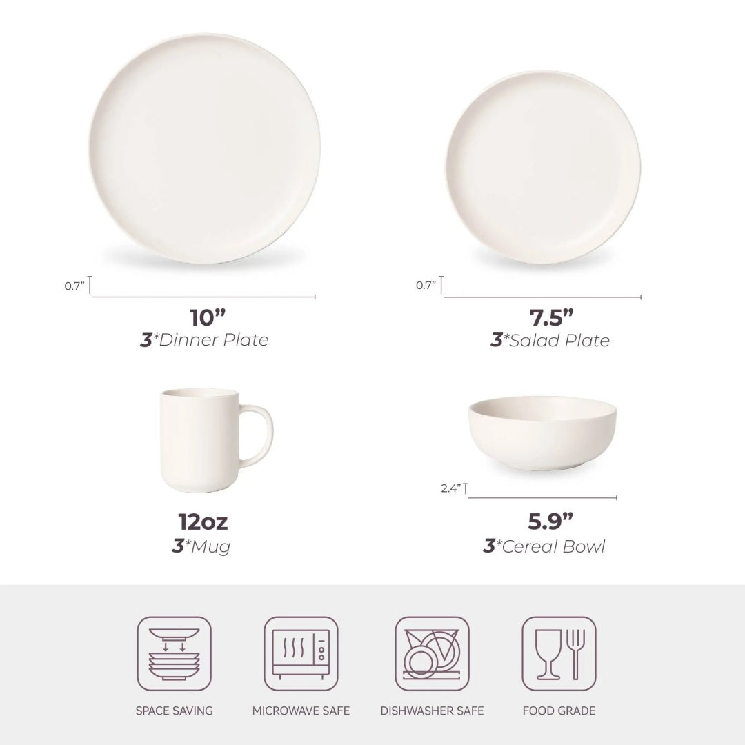 Twelve-Piece Stoneware Dinnerware Set With Mugs For Three