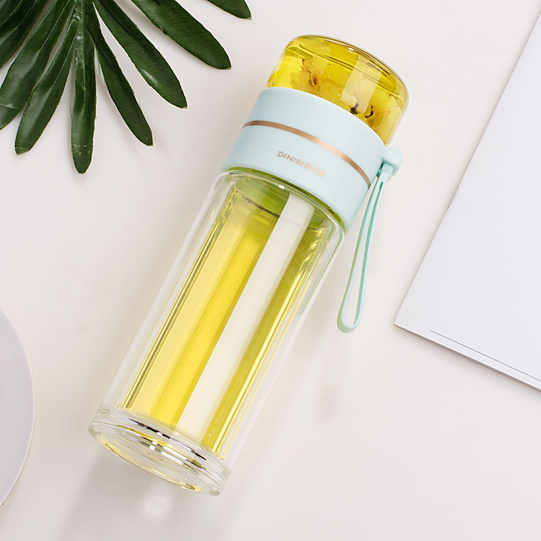 Double Wall Glass Water Bottle With Tea Infuser Filter