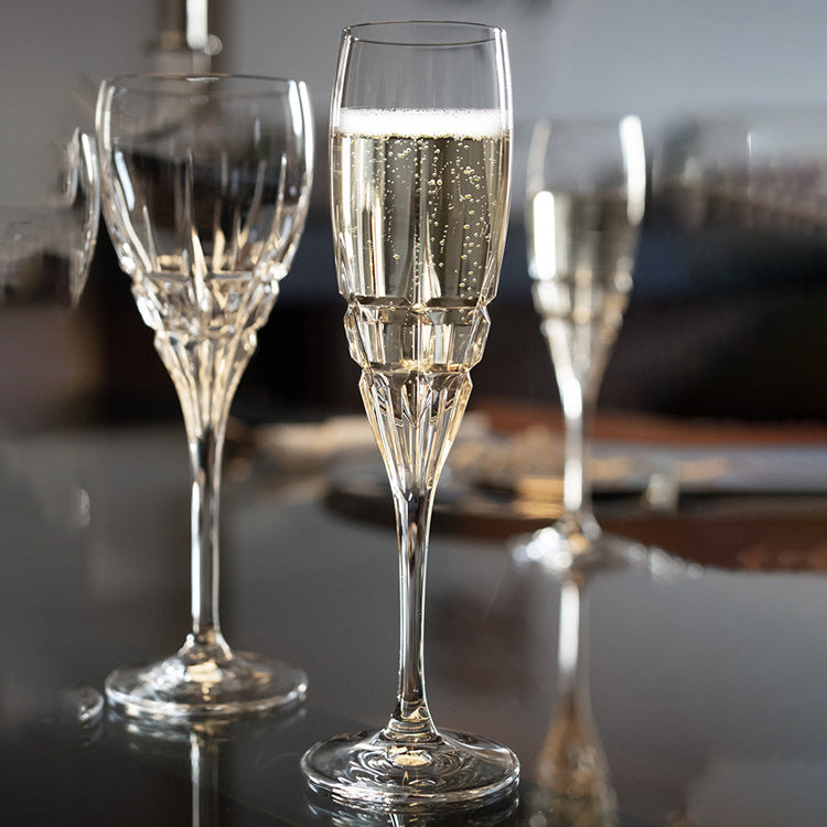 Crystal Wine Glass With Carved Floral Design