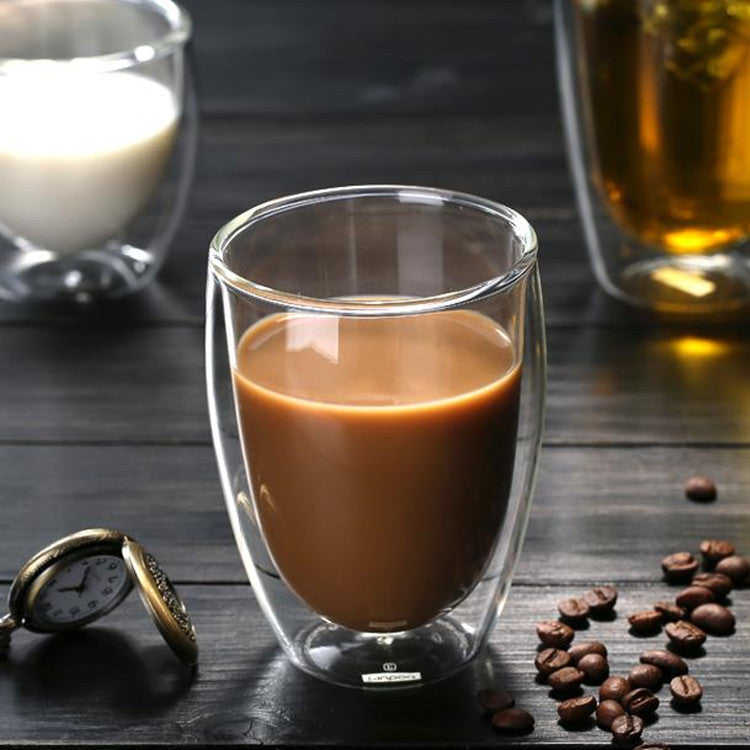 Double Layer Borosilicate Glass Cup With Lid