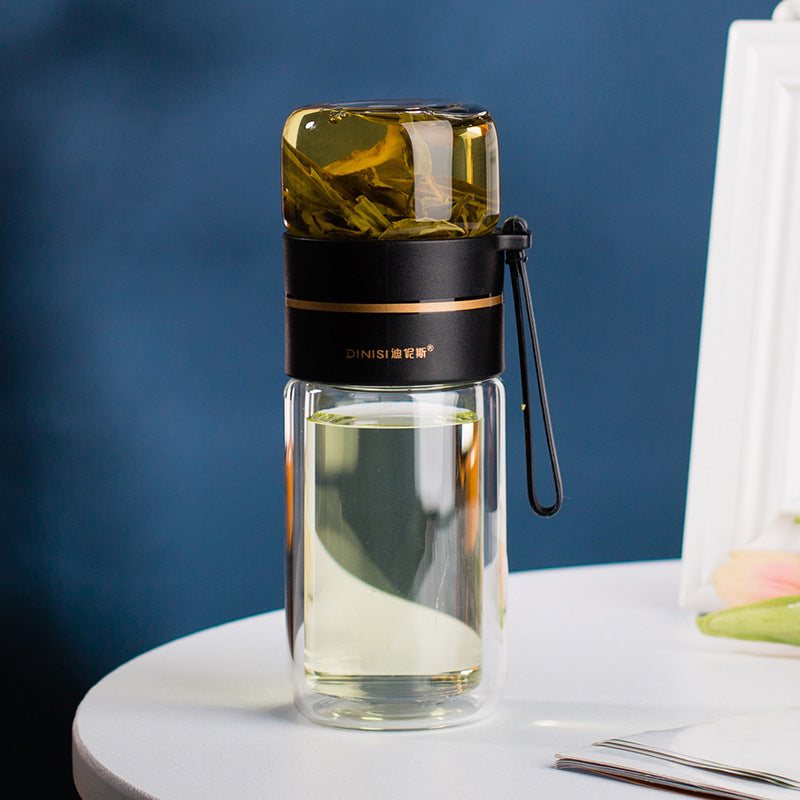 Double Wall Glass Water Bottle With Tea Infuser Filter