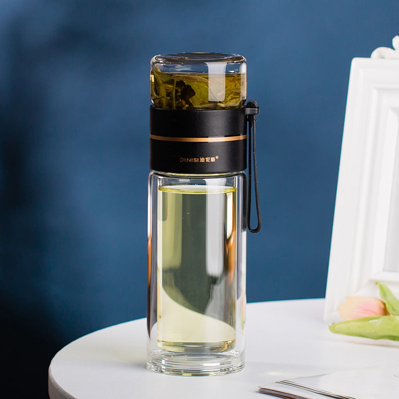 Double Wall Glass Water Bottle With Tea Infuser Filter