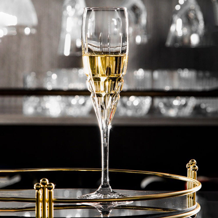 Crystal Wine Glass With Carved Floral Design