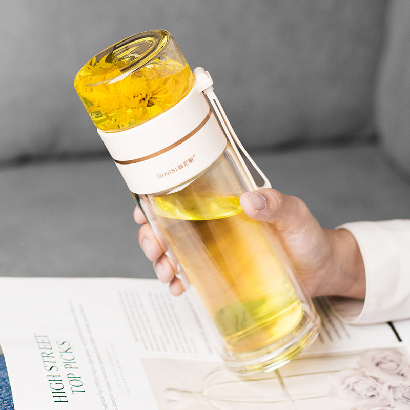 Double Wall Glass Water Bottle With Tea Infuser Filter