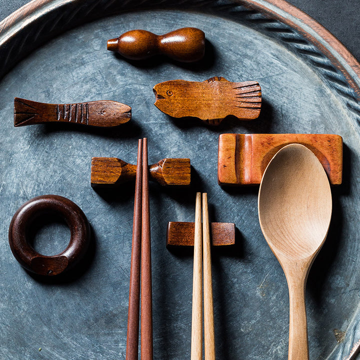 Japanese Style Wooden Chopsticks & Spoon Rest Holder