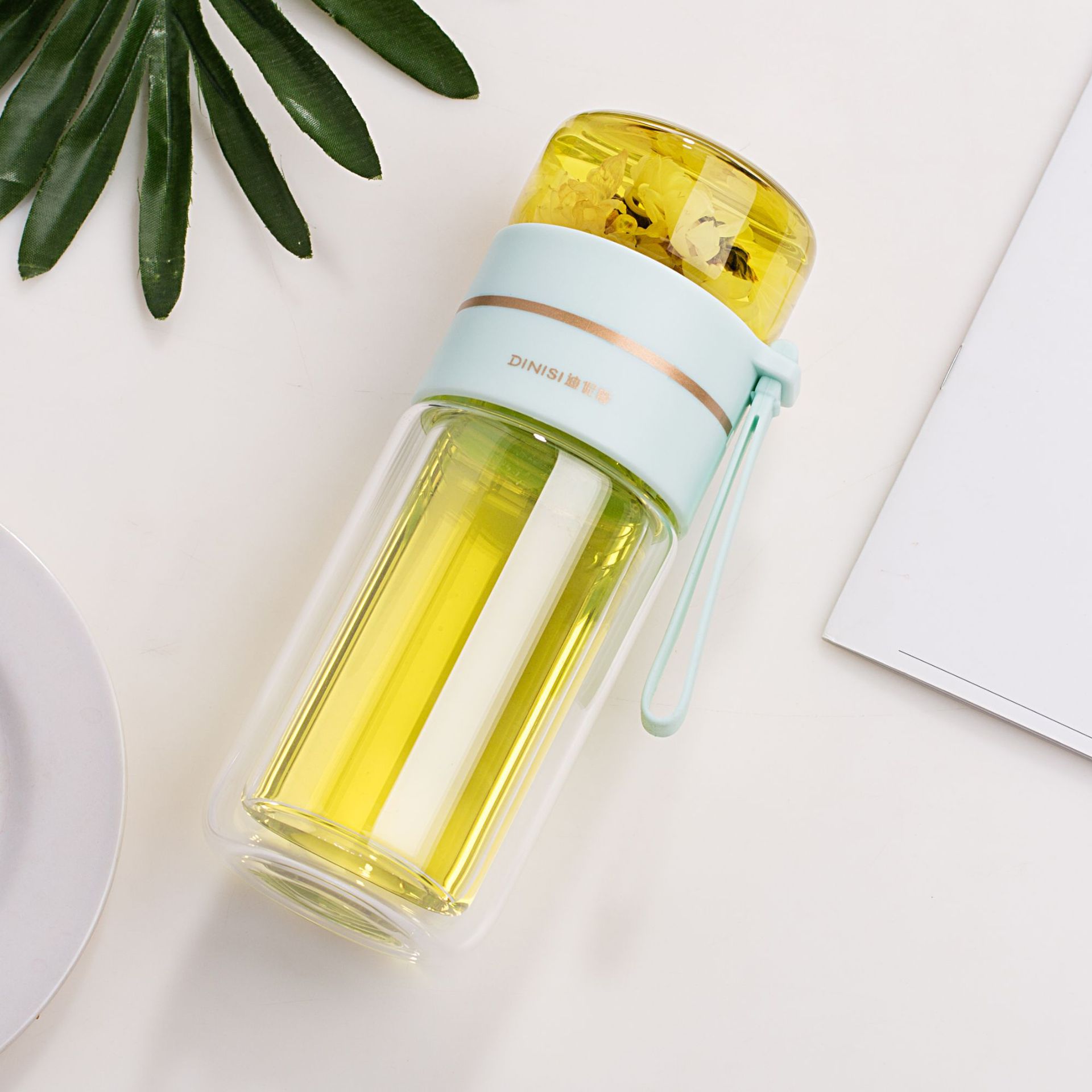 Double Wall Glass Water Bottle With Tea Infuser Filter