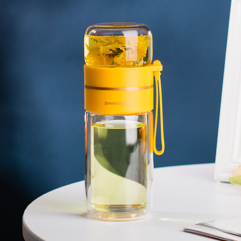 Double Wall Glass Water Bottle With Tea Infuser Filter