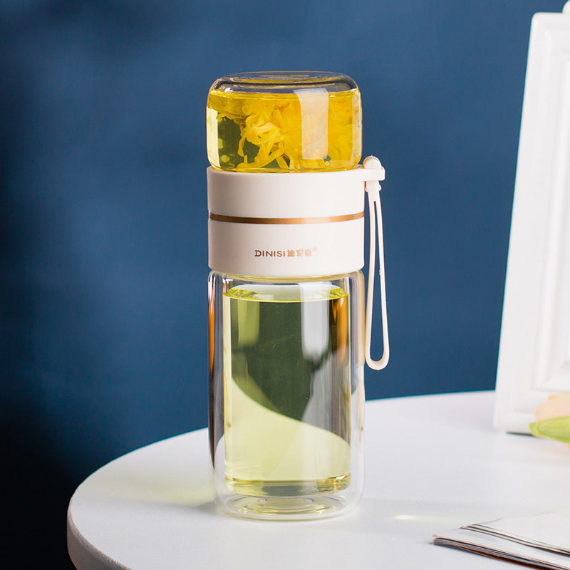 Double Wall Glass Water Bottle With Tea Infuser Filter
