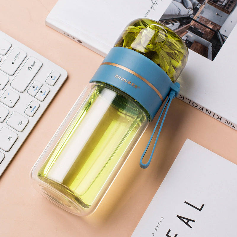 Double Wall Glass Water Bottle With Tea Infuser Filter