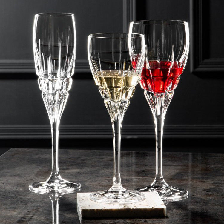 Crystal Wine Glass With Carved Floral Design