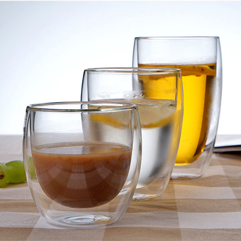 Double Layer Borosilicate Glass Cup With Lid