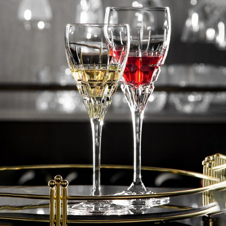 Crystal Wine Glass With Carved Floral Design