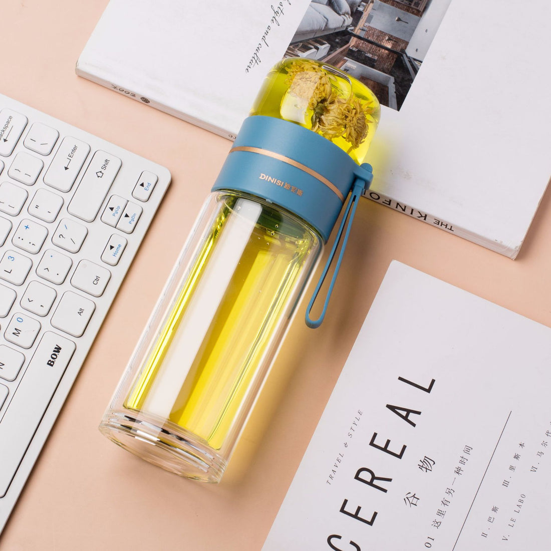 Double Wall Glass Water Bottle With Tea Infuser Filter