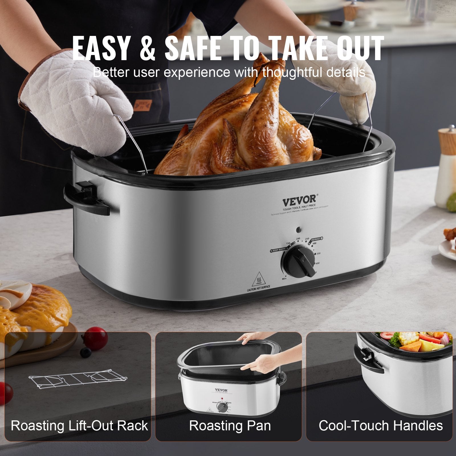 24 QT Electric Turkey Roaster Oven with Self-Basting Lid