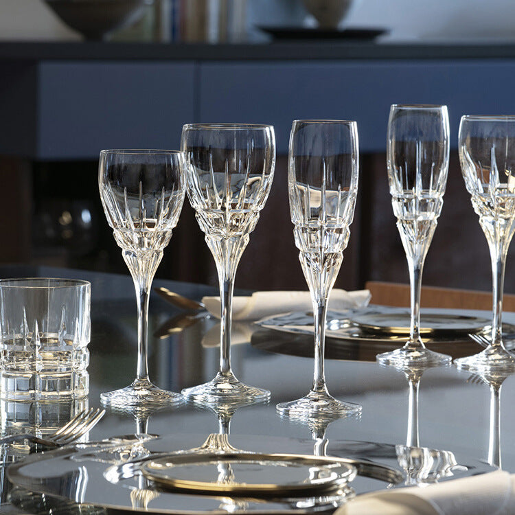 Crystal Wine Glass With Carved Floral Design