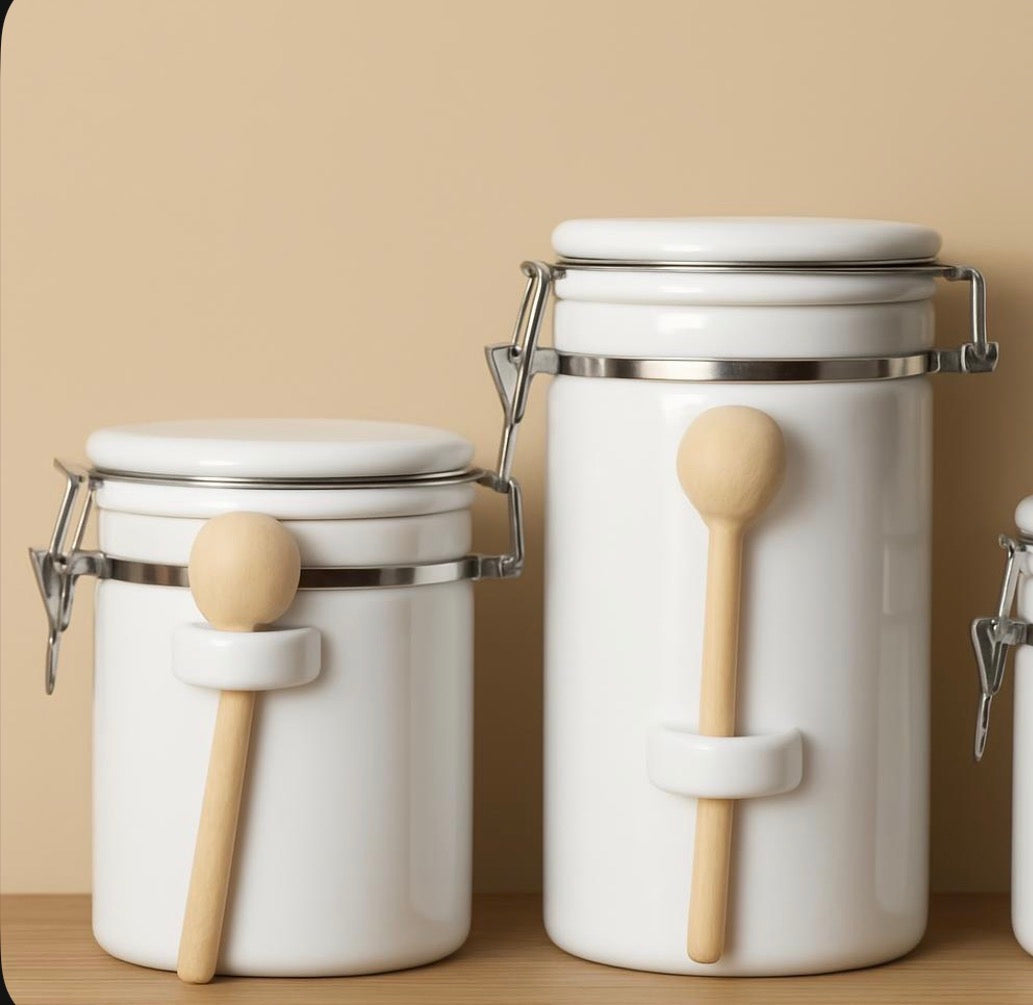 White Ceramic Sealed Jar with Lid