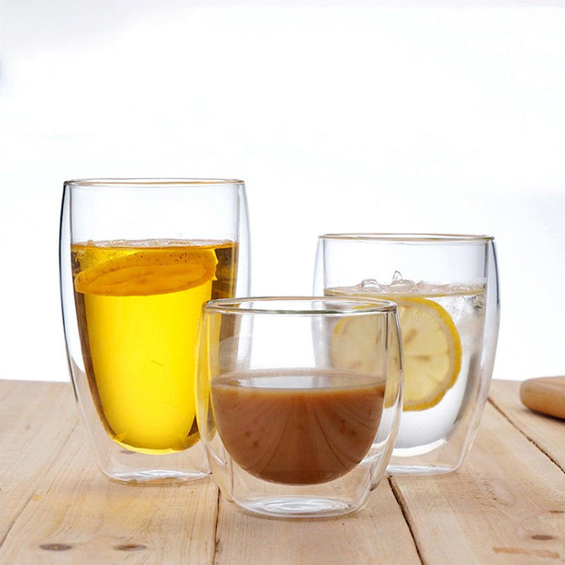 Double Layer Borosilicate Glass Cup With Lid