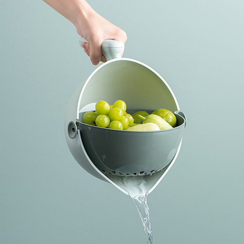 Double Layer Rotating Fruit And Vegetable Draining Basket