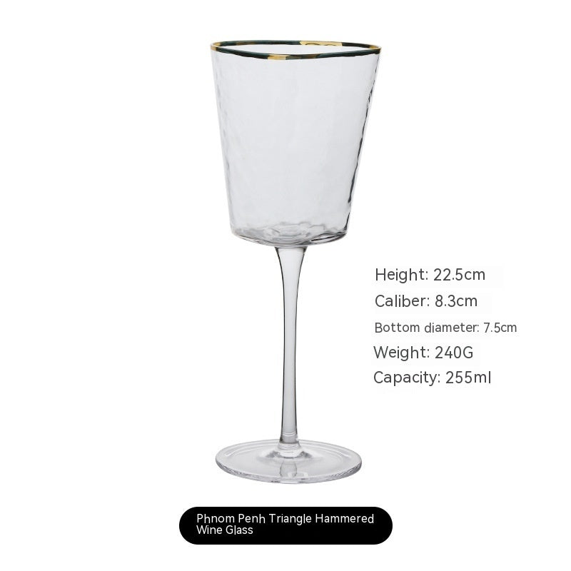 Nordic Luxury Golden Trim Hammered Wine Glass