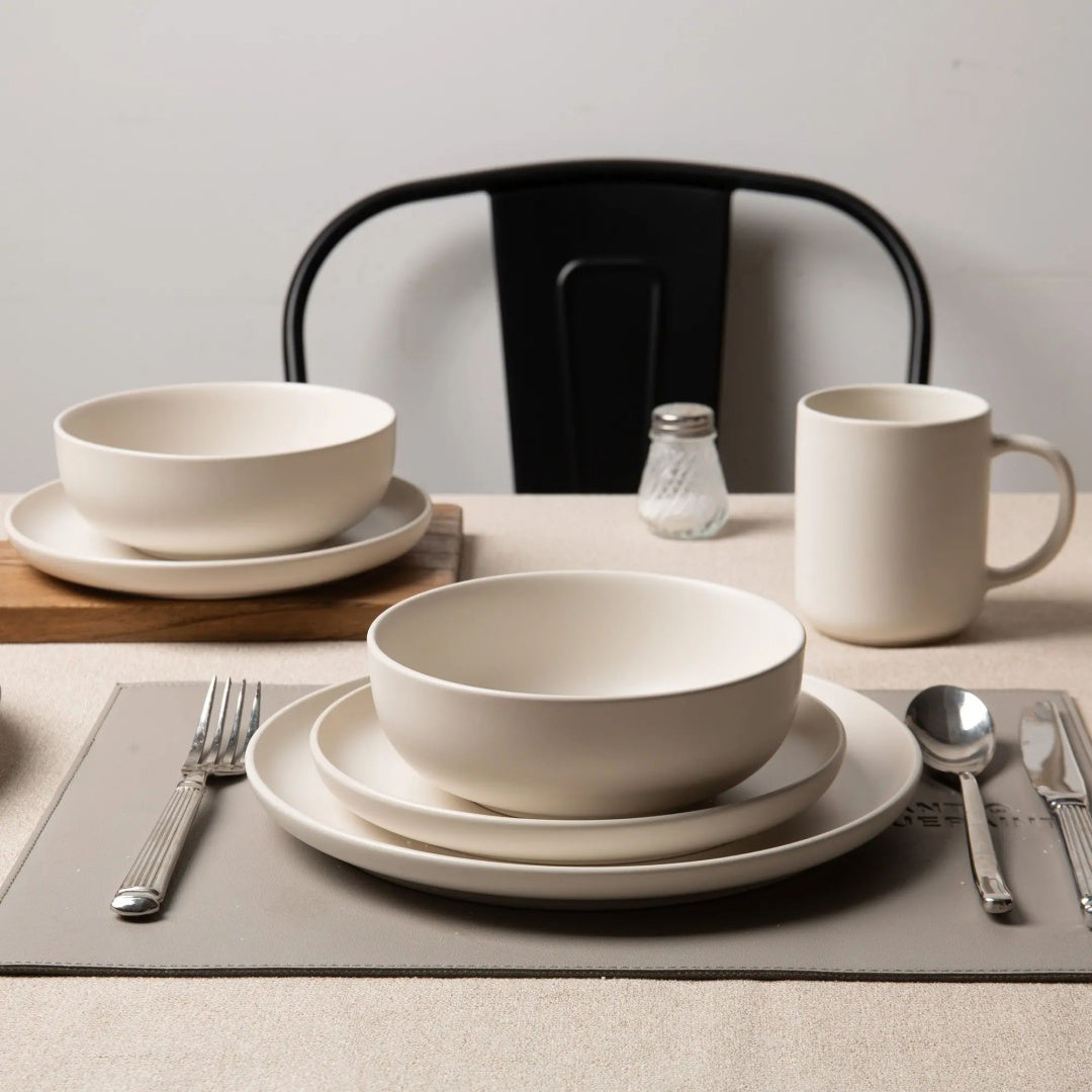 Twelve-Piece Stoneware Dinnerware Set With Mugs For Three
