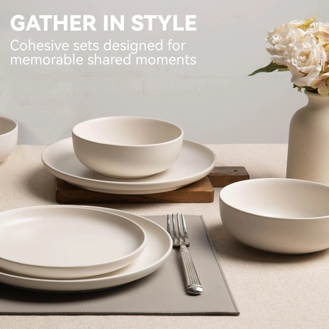 Twelve-Piece Stoneware Dinnerware Set With Mugs For Three