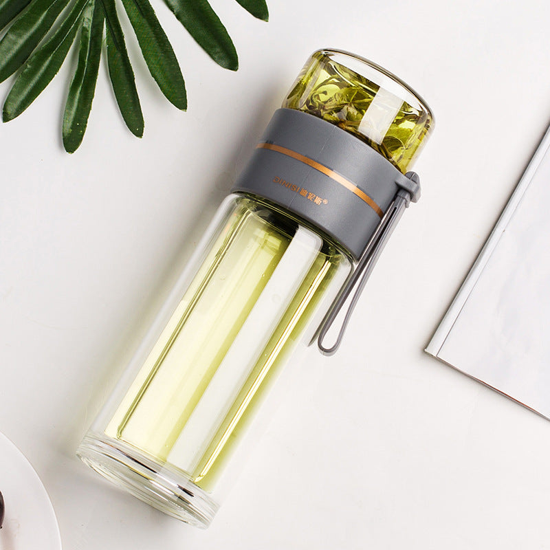 Double Wall Glass Water Bottle With Tea Infuser Filter