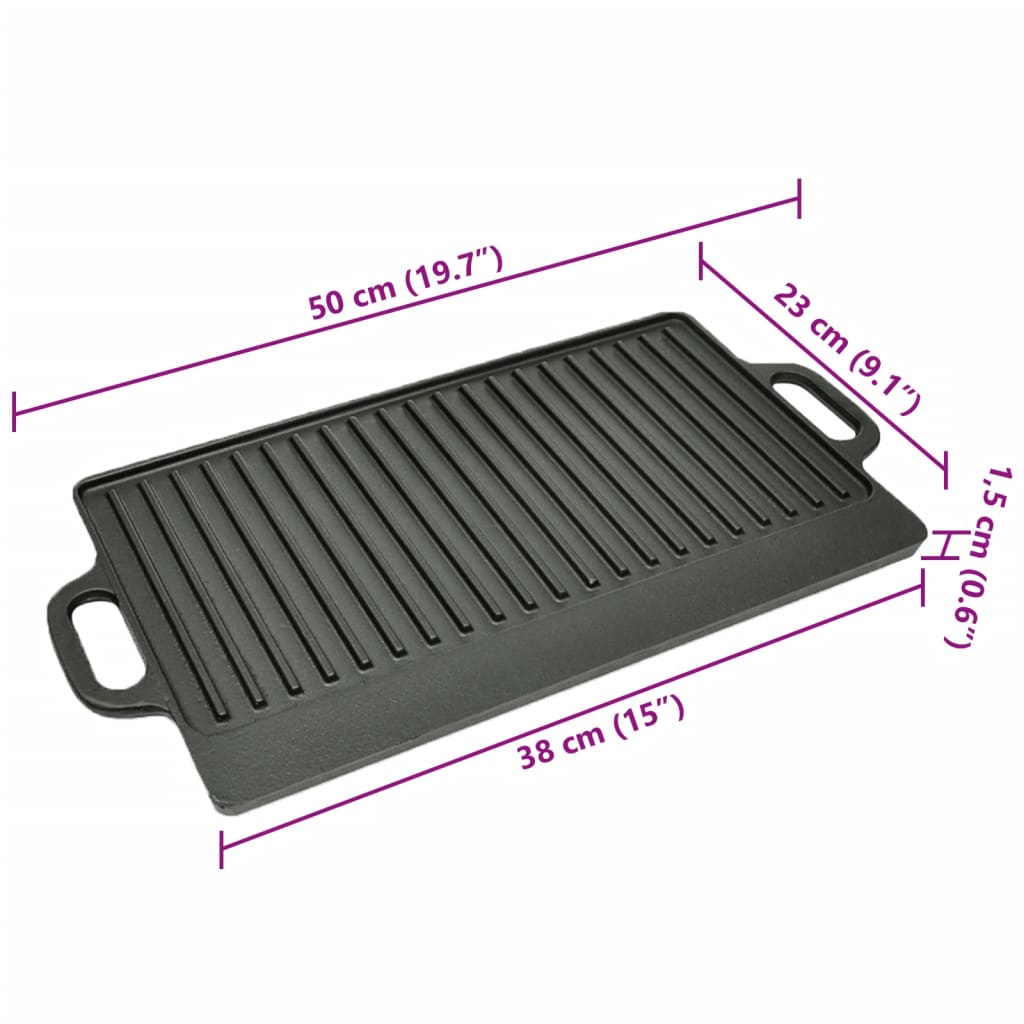 Reversible Cast Iron Grill Plate 50x23 Cm