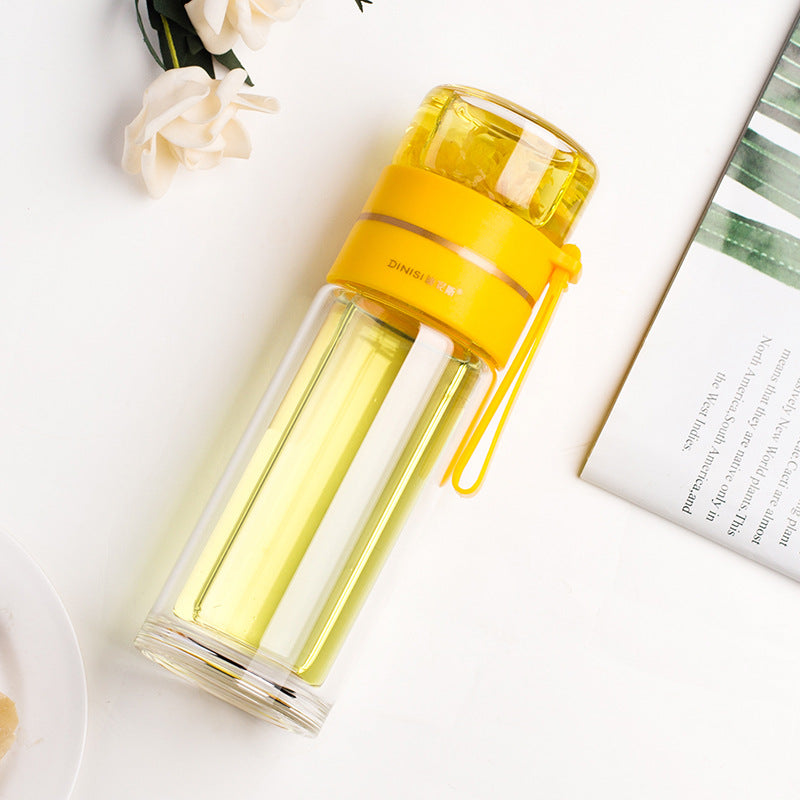 Double Wall Glass Water Bottle With Tea Infuser Filter
